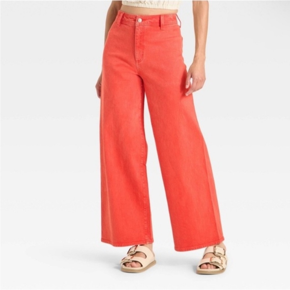 High Rise sailor wide leg ankle Jean red (looks coral) sz 8